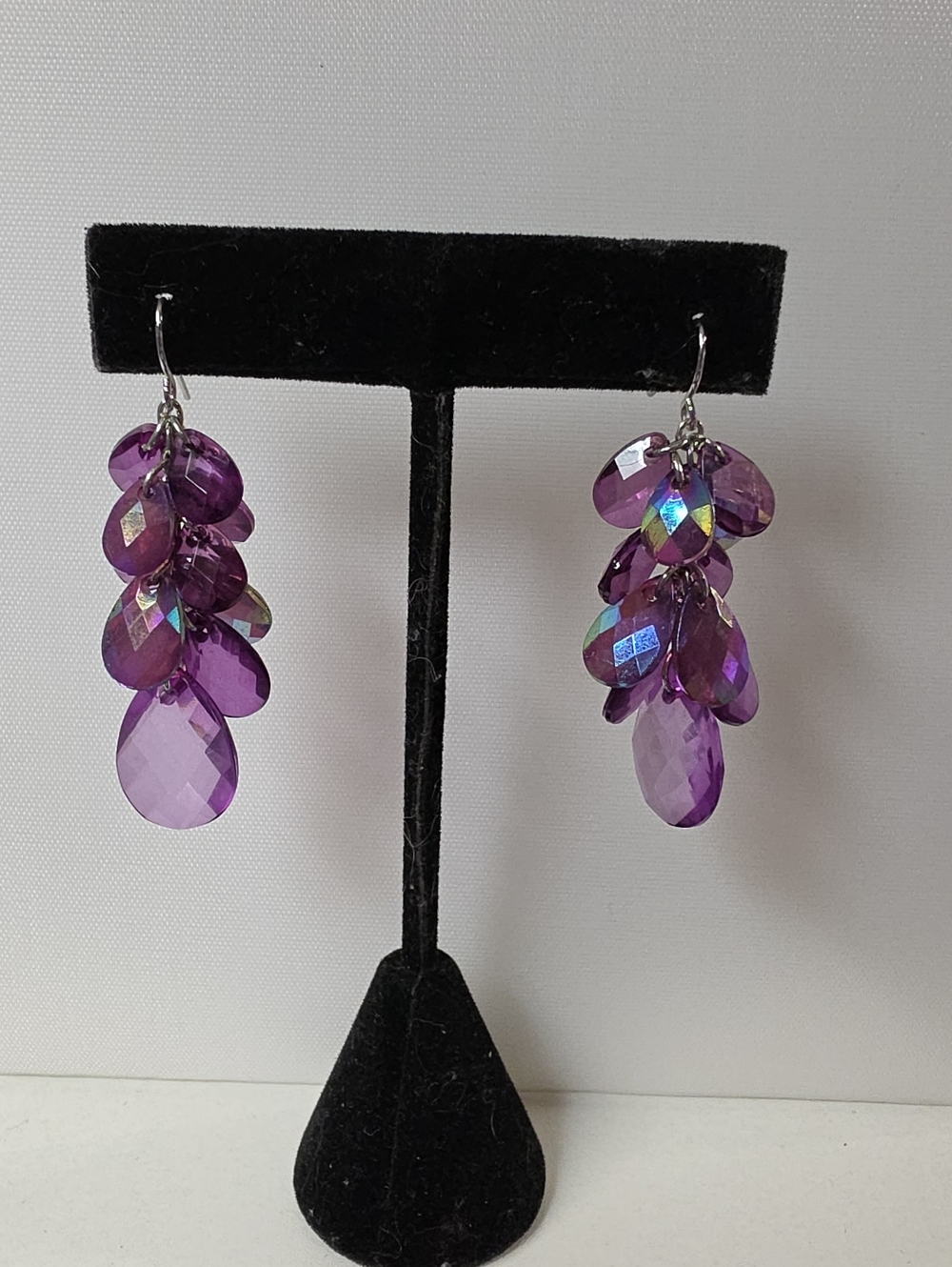 Purple Crystal Teardrop Dangle Earrings - Unbranded
